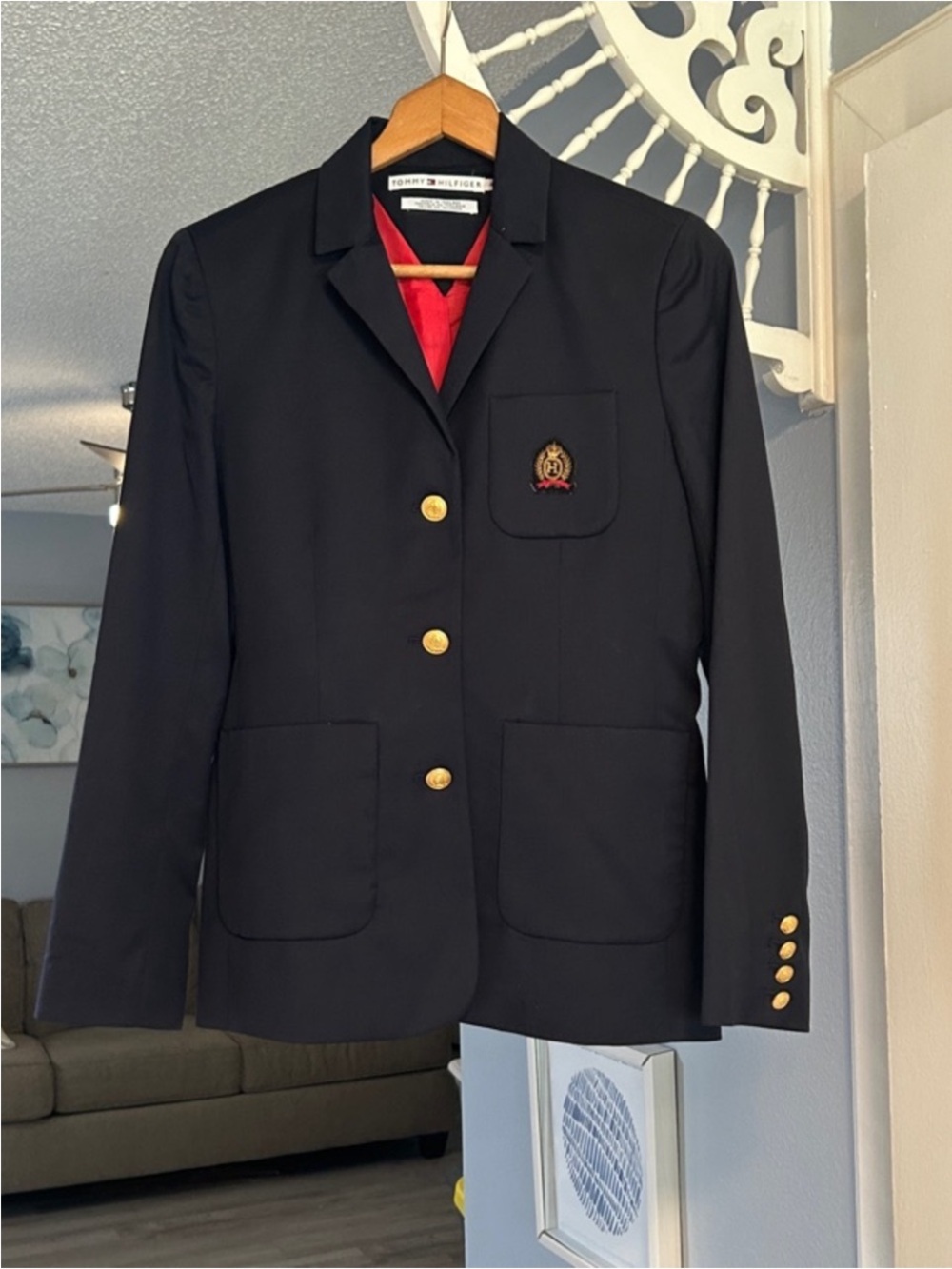 Vintage Y2K Tommy Hilfiger Womens Navy Wool Crest Blaze Preppy Size 4 Academia - Picture 1 of 9